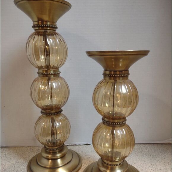 Bombay Brass and Glass Globe Candle Holders - Picture 1 of 4